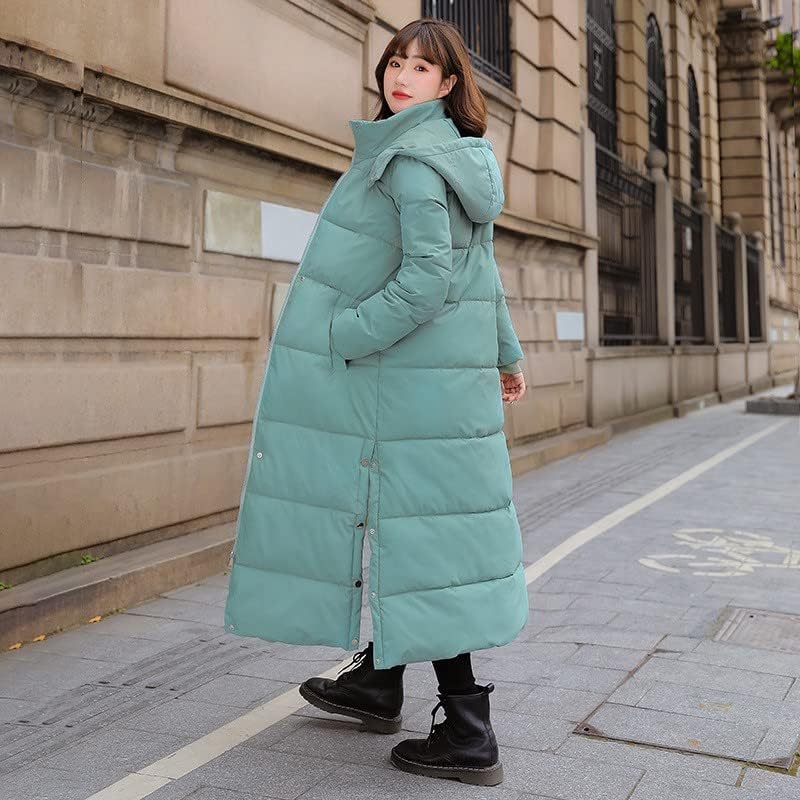 Женски зимски топло задебелен палто со папири плус големина патент надолу со јакна цврсто копче подели поглава памук подложен палто со палто