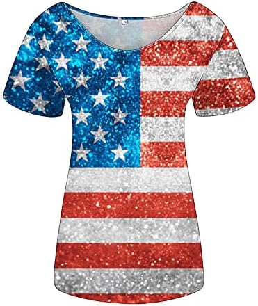 Oclun кратки ракави блузи за жени лето на 4 јули патриотски принт v вратот на облеката трендовски блуза кошула обични маички за маички