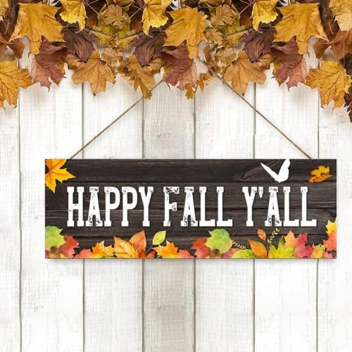 Среќна есен есенски знаци на есенски двор, 4,7 x 13,7 јаворски лист Автомат добредојде од дрво плака знак плоча рустикална wallидна уметност