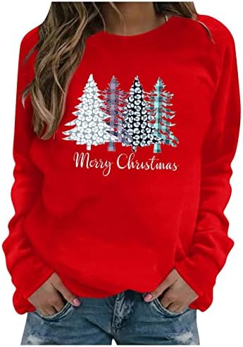 Женски плус големина џемпери за џемпери Божиќни маички за о-вратот за вратот, алатката за џемпери за женски пуловер