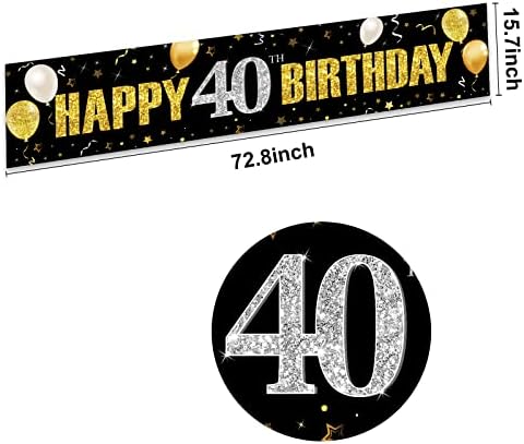 40-Ти Роденден Банер Украси За Мажи Жени, Црно Злато Среќен 40 Роденден Двор Знаме Забава Материјали, Четириесетгодишниот Роденден Декор За