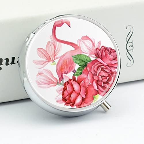 Кутија за апчиња Фламинго Рози Цвеќиња Магнолија Тркалезна Медицина Таблета Случај Пренослива Кутија За Таблети Витамински Контејнер Држач