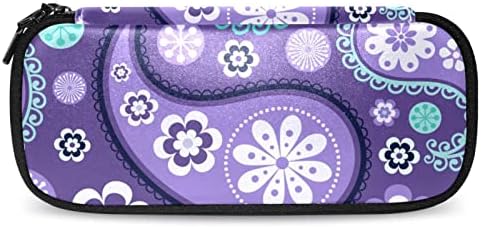 Молив случај Виолетова Пајсли Пен за деца, Организатор на кутии за торбички за канцелариски училишта, преносна торба за моливи 7.5x3x1.5in