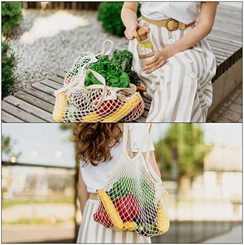 Меканисичност торба со памучна мрежа, еднократно миење мрежи нето -жица намирници Организатор за овошје зеленчук шопинг