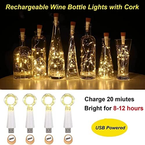 Ceepko [8-пакет] USB светла за шишиња за полнење, светла за шише со вино, 15-та 59 инчи водоотпорна самовила плута светла за забавна