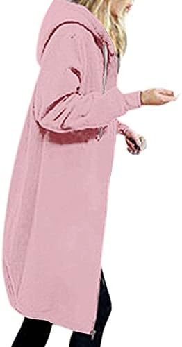 Женски плус големина долга качулка, есен зимски џемпер средна должина лабава патент Туника џемпер, руно јакна од качулка палто