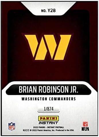 Брајан Робинсон rуниор РЦ 2022 Панини Инстант година една /874 дебитант y28 команданти NM+ -MT+ NFL фудбал