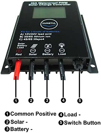 Хуинетул 30а PWM Контролер За Соларно Полнење IP68 Водоотпорно Вклопување За Литиум јонски Lifepo4 Оловно-Киселинска Батерија