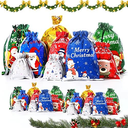 Lивеење и давање на Божиќни торби за подароци, 30 парчиња разновидни големини за божиќни колачиња за бонбони, 10 различни обрасци третираат
