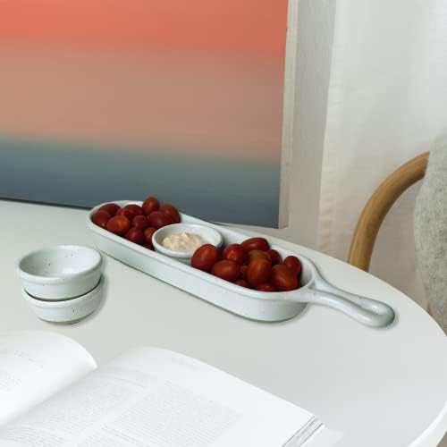 Quessento Home Ceramic 4 Piect Dip Bowl и Tray Set, служи за закуски, овошје, мали каснувања, сос од натопи и мирудии - долго
