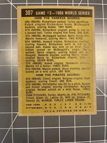 1961 Топпс 307 1960 Светска серија Мики Мантл Слемс 2 Хомерс Бејзбол картичка Екс - Плабни бејзбол картички
