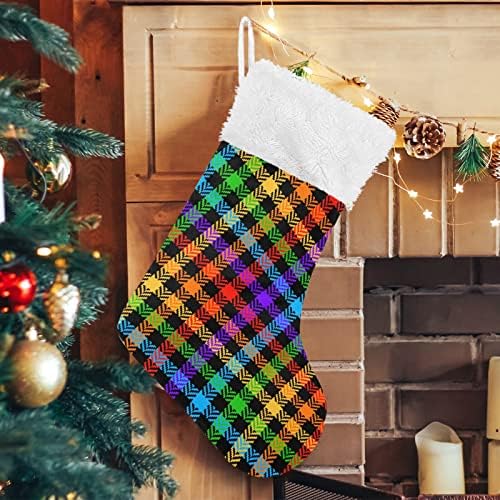 Алаза Божиќни чорапи Виножито карирани класични персонализирани големи декорации за порибување за семејни сезони за празници Декор 1 пакет,