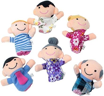 Пулабо 6 парчиња среќни кукли за прсти на членови на семејството, мали деца и омилени економични и прифатливи на предучилишните установи