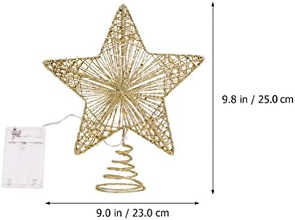 SOLUSTRE 2 Комплети Елка Топпер Ѕвезда Осветлена Божиќна Ѕвезда Топпер Златна Шуплива Петкратна Ѕвезда Дизајн За Украси За Новогодишна