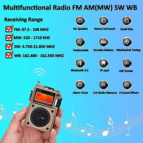 Jackебно радио, Bluetooth звучникот за поддршка MicroSD картичка, FM MW WB приемник за кратки бранови, радио за личен аларм со LCD дисплеј за