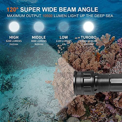 Orcatorch d950v нуркање видео за нуркање, MAX 10500 LED LED подводна фенерче со зрак со широк агол од 120 степени, подводна 150