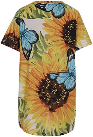Блуза кошула за жени есен лето кратки ракави памучен брод вратот Сонк на сончоглед цветна графичка основна салон маица