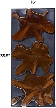 Деко 79 тиково дрво апстрактно рачно изработено рачно изработено во живо на wallиден декор, 16 x 3 x 36 , кафеава