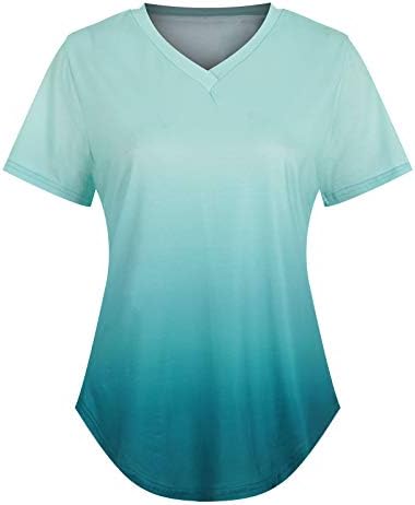 Женска Летна Лежерна Блуза Со Кратки Ракави Врвовите За Печатење Со Градиент Одговараат На Лабави Маици