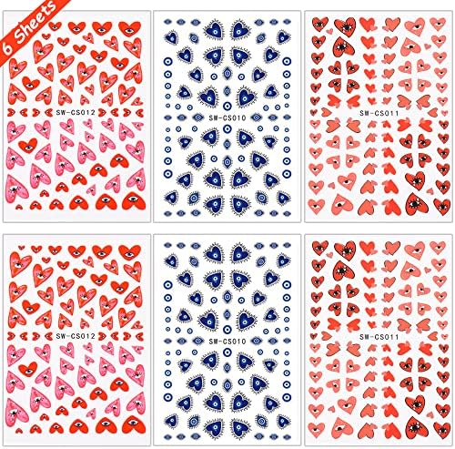 Денот на в Valentубените налепници за уметност на ноктите Декларации розово црвено срце Дизајн на очи на нокти 3D самолепливи