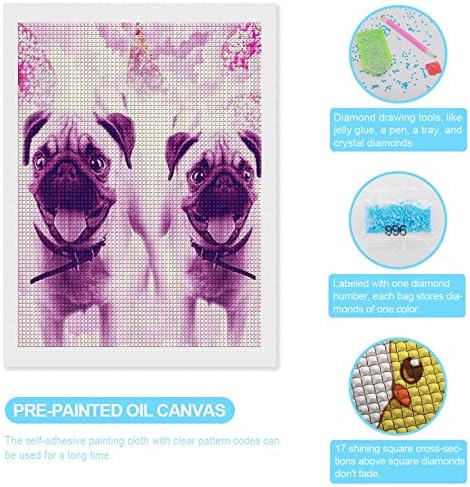 Pug Dogs Diamond Kit Kit Art Art Pictures DIY целосна вежба Дома Домашни додатоци Возрасни подароци за домашен wallид декор 12 x16