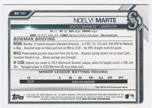 2021 Bowman Draft BD-147 Noelvi Marte RC Rackie Seattle Mariners MLB Baseball Trading Card