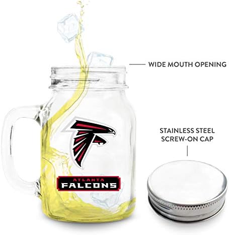 Duck House NFL Fan Shop NFL стакло asonидарски тегла со рачка | Одлично за пиење пијалоци | Капа на не'рѓосувачки челик | Складирање на храна |