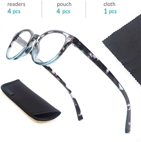 Оломи читачи за читање жени околу читателите очила +0,75 за мала глава/ситни измамници за лице w/лесни и удобни вклопуваат 4 пакувања