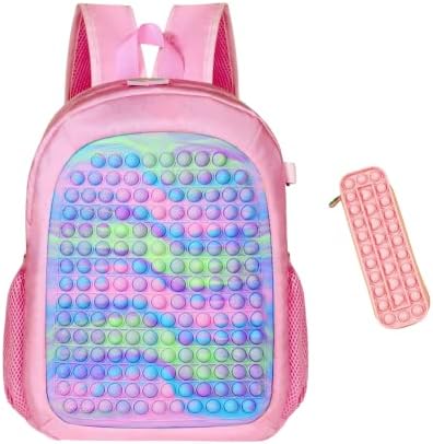 Pop It ранец фиџет играчка за девојчиња, голема училишна торба поп, роденденски подарок за девојчиња, притисок поп меур, сензорни играчки