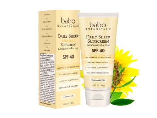 Babo Botanicals Daily чиста минерална лосион за сончање на лице SPF 40, не-мрсна, без мирис, веган, за бебиња, деца или чувствителна
