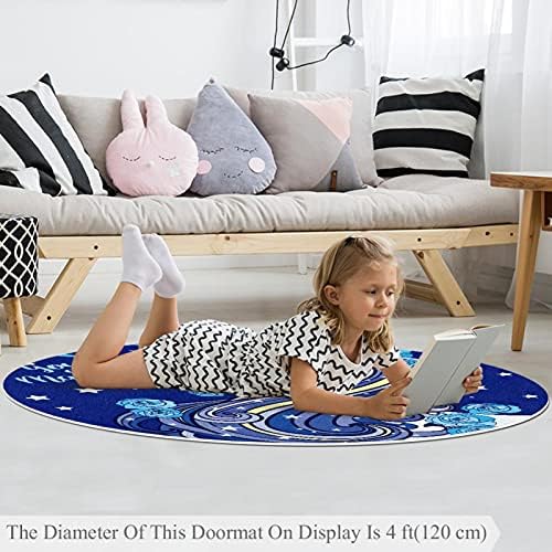 Llnsupply Детска килим 5 ft Големи килими за кружни области за девојчиња момчиња бебе - сино од еднорог, домашен декор преклопен дете
