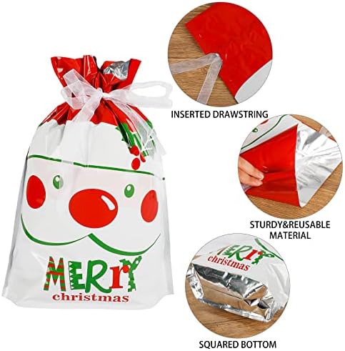 Поклони Божиќни Торби За Подароци со Врвки 43 парчиња Избрани Големини Божиќни Кеси Вреќи За Завиткување Торбички За Дедо Мраз Добри Чанти со