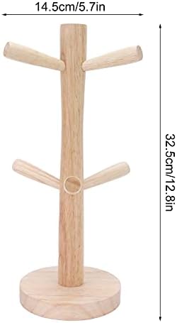 Serlium дрвена кригла дрво, 12,8x5.7inches држач за кригла со 6 куки за чаши за приказ на складирање и сушење на шише со чаши