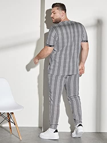 NIBHZ облека со две парчиња за мажи карирани и букви графички мета и панталони