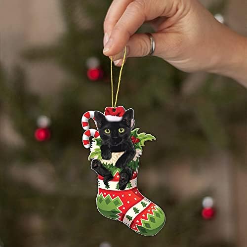 Божиќен украс на црна мачка - Орнамент што виси автомобил - црна мачка Божиќна вештерска декор дрво виси - 2022 Божиќна холоурна украс