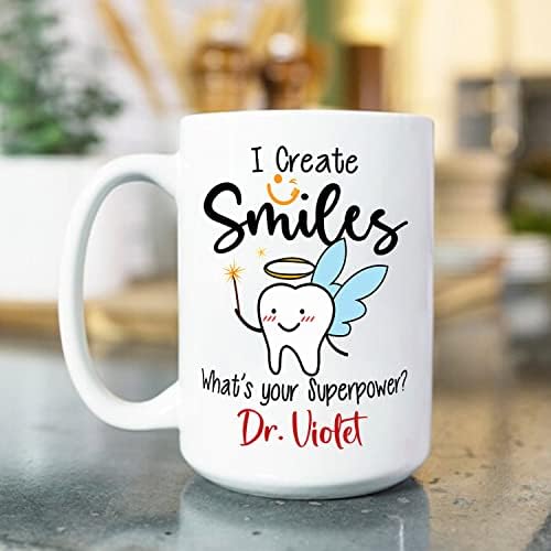 Персонализиран стоматолог бело кафе чаша чаша 11 мл 15 мл, стоматолог создавам насмевки Која е вашата керамичка кригла со суперсила,