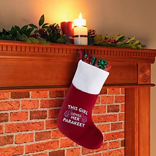 Девојка loveубов Паракет Божиќни чорапи порибување на Божиќни дрво санта украси што висат украси за одмор на камин 16,5 “