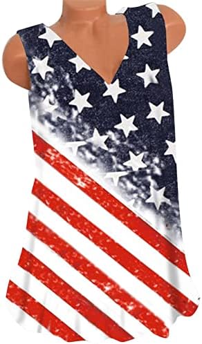 QCEMENI 4 -ти јули резервоарот за жени за жени Денот на независноста кошули Американски знаме Туника V вратот без ракави блуза