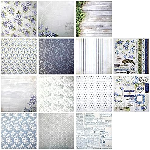 Yarumi scrapbook Paper Pack10 × 10 инчи, еднострани страници за книги со хартија со налепници, сини, 24 страници, колекција на цвеќиња