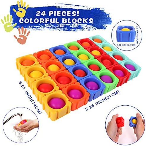 POP FIDGET TOOYS MEUBBE SENSORY TOY DELOW BOY 24PCS Шарен силиконски фиџгет градежен блок играчки сет аутизам специјални потреби стрес олеснување