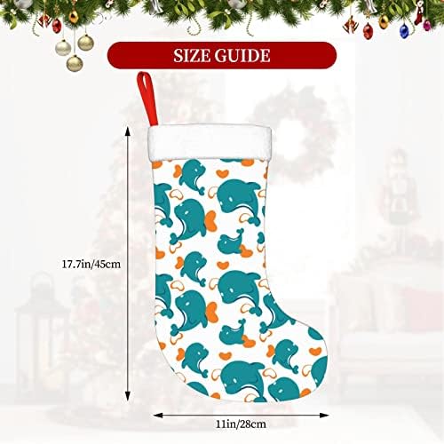 Цртан филм на јуниј делфин симпатична шема Божиќна порибување Декорација на одмор камин виси чорапи 18 инчи чорапи