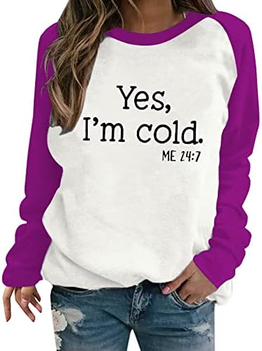 Да, јас сум ладно мене 24: 7 џемпери Врвни жени со долги ракави кошули во боја блок -слаби влезови симпатична есенска модна облека