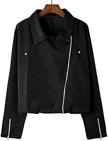 Fzylqy faux велур јакни за жени зипна јака од мото мото велосипедска јакна со долги ракави кратки меки палто за надворешни работи