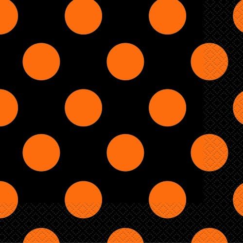 Уникатни салфетки за хартија за пијалоци од полкови точки | 5 x 5 | Црна и портокалова | 16 компјутери, 5 од 5, портокалова и црна боја