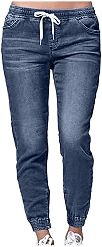 Panенски широки панталони за нозе модни обични средни половини џебови фармерки панталони со тексас панталони за фустан