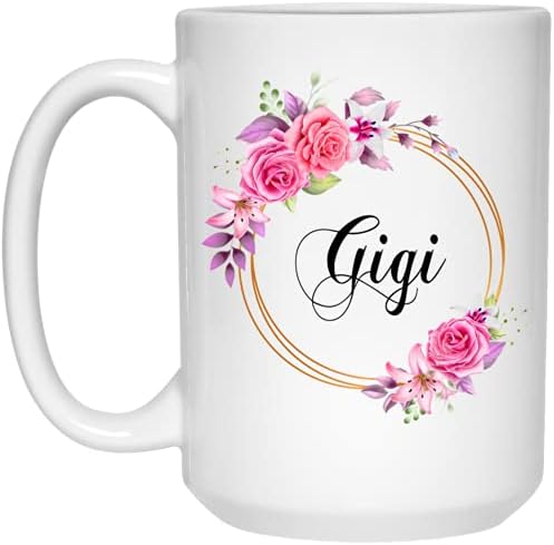 Gavinsdesigns Џиџи Цвет Новина Кафе Кригла Подарок За Денот На Мајката-Џиџи Розова Цвеќе На Злато Рамка-Нова Џиџи Кригла Цвет - Роденден Подароци