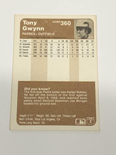 1983 Флеер Бејзбол 360 Тони Гвин дебитантска картичка