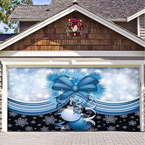 7x16ft Среќен Божиќен празник Банер гаража врата врата, мурал зимски снежен човек Санта, отворено Голема врата за покривање, затворен и Божиќна