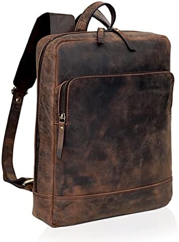 Гроздобер кожен ранец за мажи 15,6 лаптоп торба со голем капацитет деловно патување рамо за време