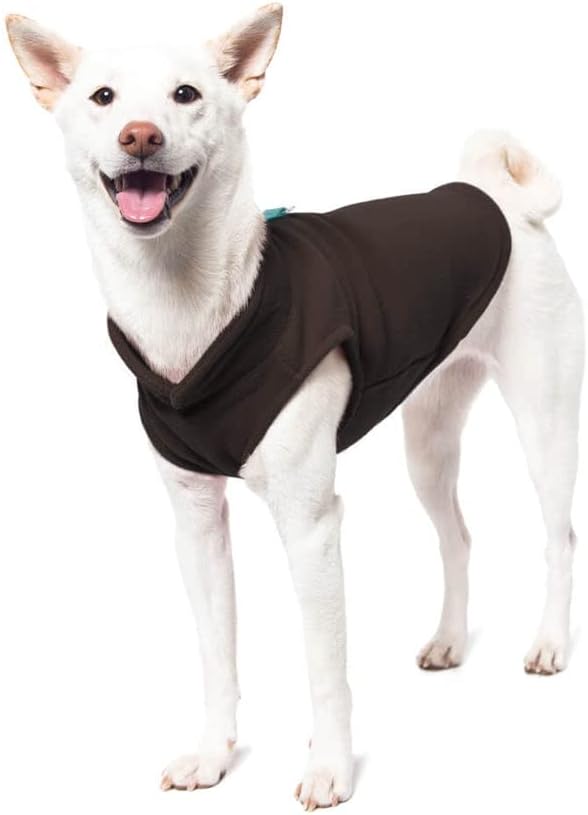 Gooby Fleece елек кучиња џемпер - кафеава -туркиза, средна - топла пуноверска руно кучиња јакна со поводник О -прстен - палто за